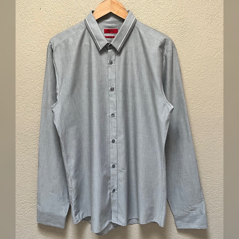 Hugo Boss Men's Buttoned Long Sleeve Chambray Shirt Extra Slim Fit Size-XL